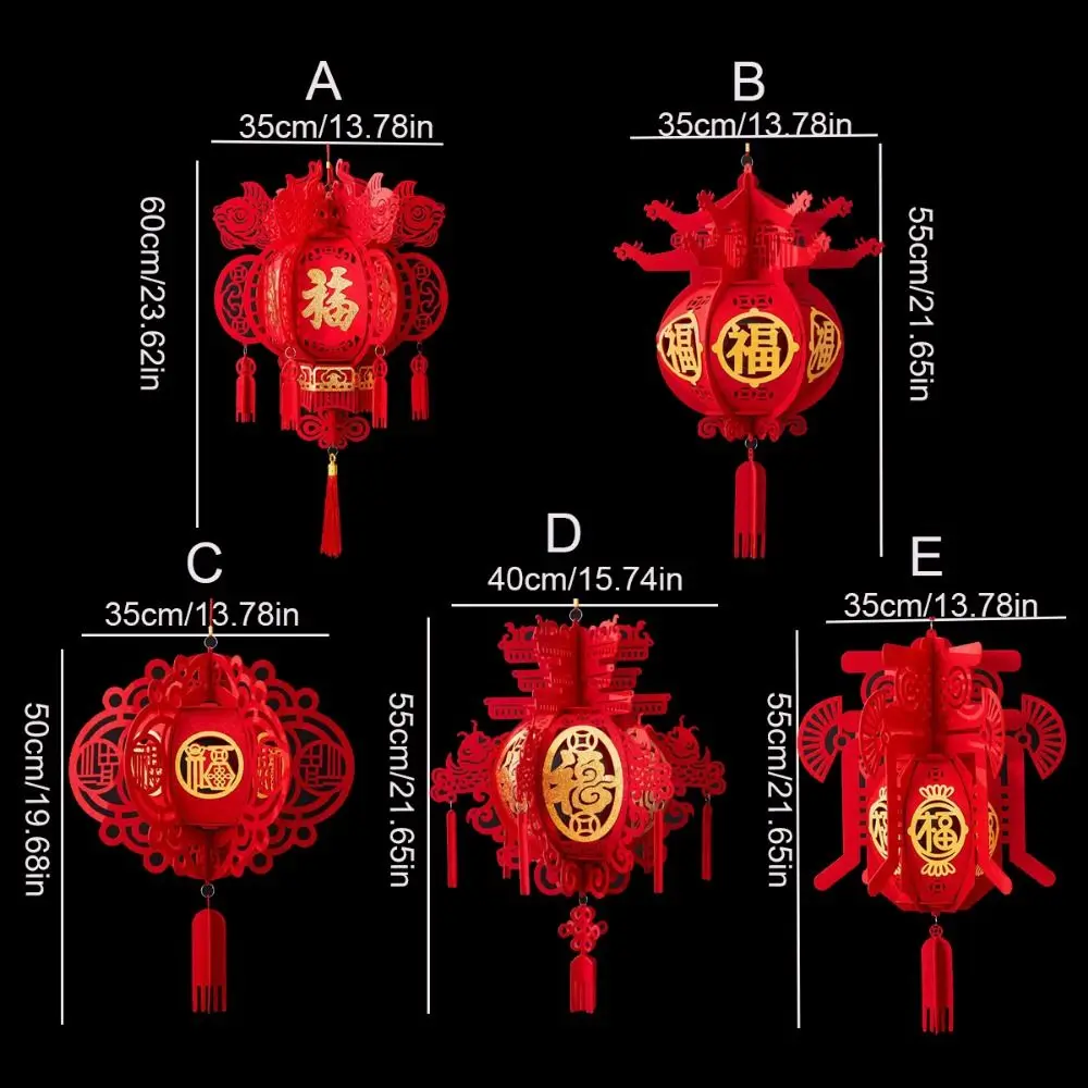 Декоративные фонари из Флокированной ткани, красные фонари с кисточкой, многоразовые подвесные китайские новогодние фонари из Флокированной ткани