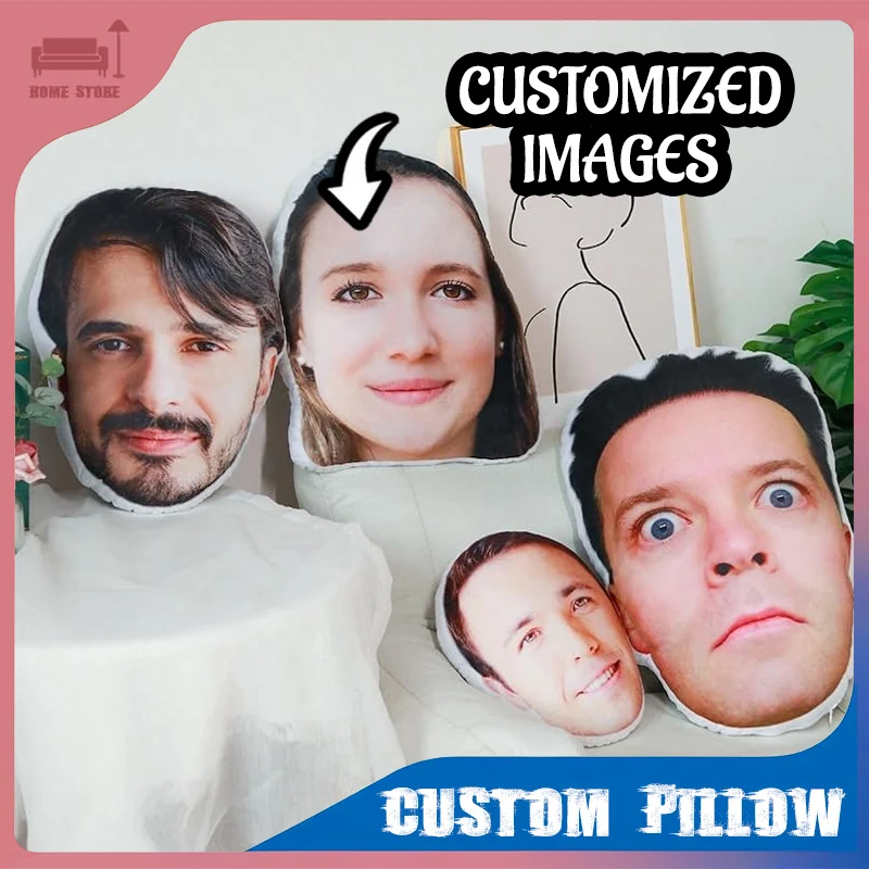 

Custom 3D Simulation People Face Pillow Stuffed Plush Cushion Personalized Photo Pet Lovers Sofa Car Bed Decor Memorial Gift