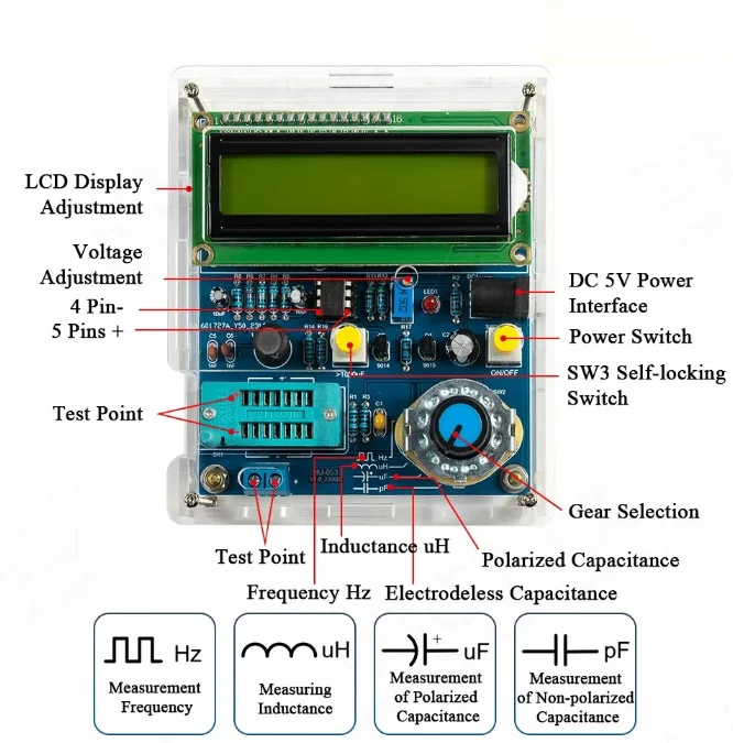 Capacitance Inductance Tester DIY Electronic Kit Frequency Measurement Display PCB DIY Soldering Project Practice Solder