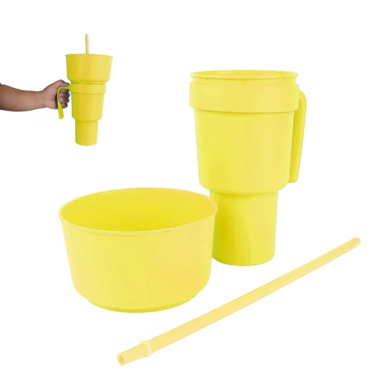 F9 2 In 1 Snack Drink Cup With Straw Large Opening Plastic Beverage Cup Top Snack Bowl For Movie Theater Home Travel Light 6