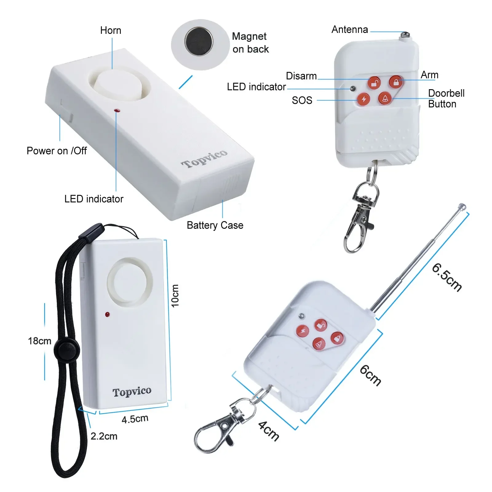 Alarma de puerta portátil con vibración activada, alarma de manija de puerta de viaje de hotel, seguridad del hogar inalámbrica de 130dB para niños, ancianos