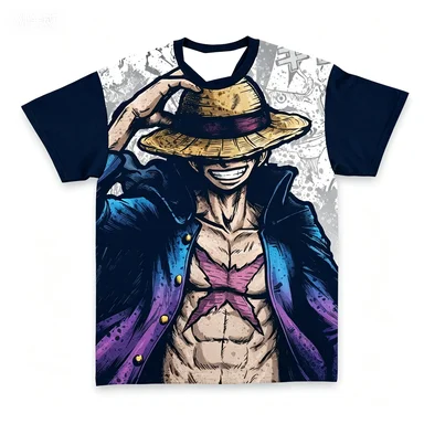 Bandai One Piece Monkey D. Luffy Strohhut-T-Shirt mit Manga-Print für Kinder/Erwachsene, geeignet für den täglichen Gebrauch und das Training