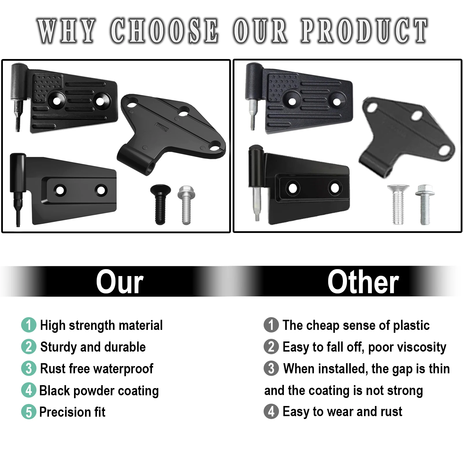 Door Hinge Kit Exterior&Interior Hinges Bolt On Fit for 2007-2018 Jeep Wrangler JK JKU Sport Rubicon Sahara X Unlimited 2/4 Door