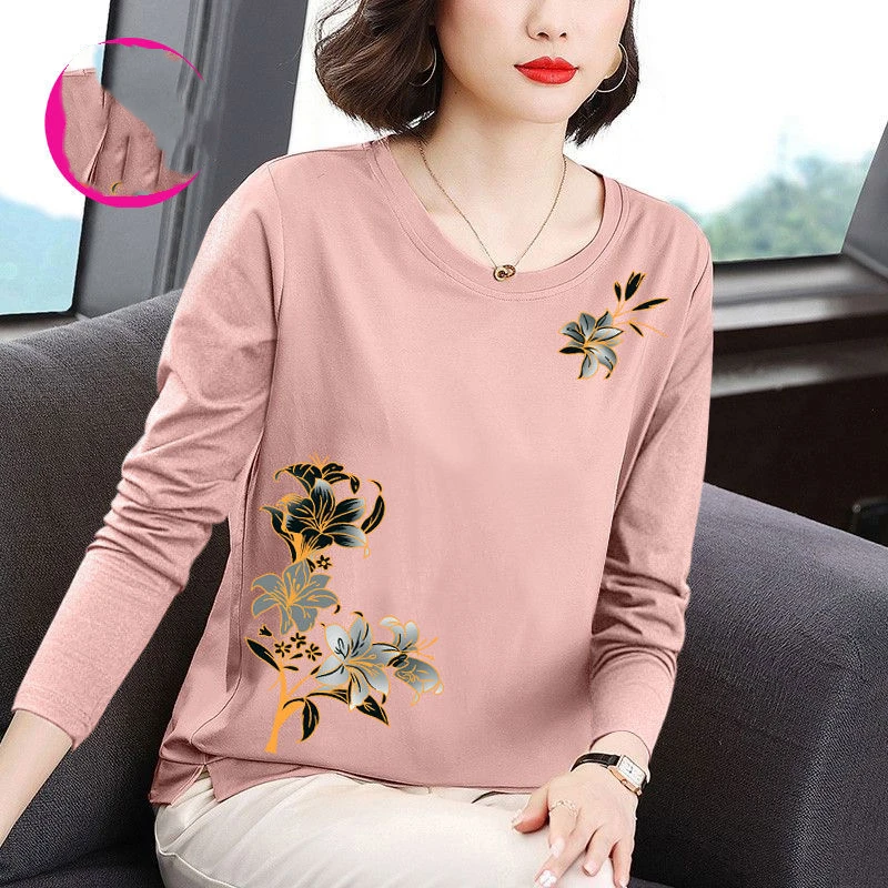 Women\'s Clothing Autumn Winter Plant&Flowers Office Lady Pullover Lantern Long Sleeve Round Neck Pullover Casual Elegant Tops