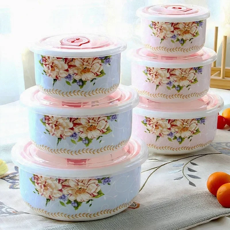3pcs set, bone china lunch box, vintage floral design, for packed lunch, porcelain food container, fridge food storage container