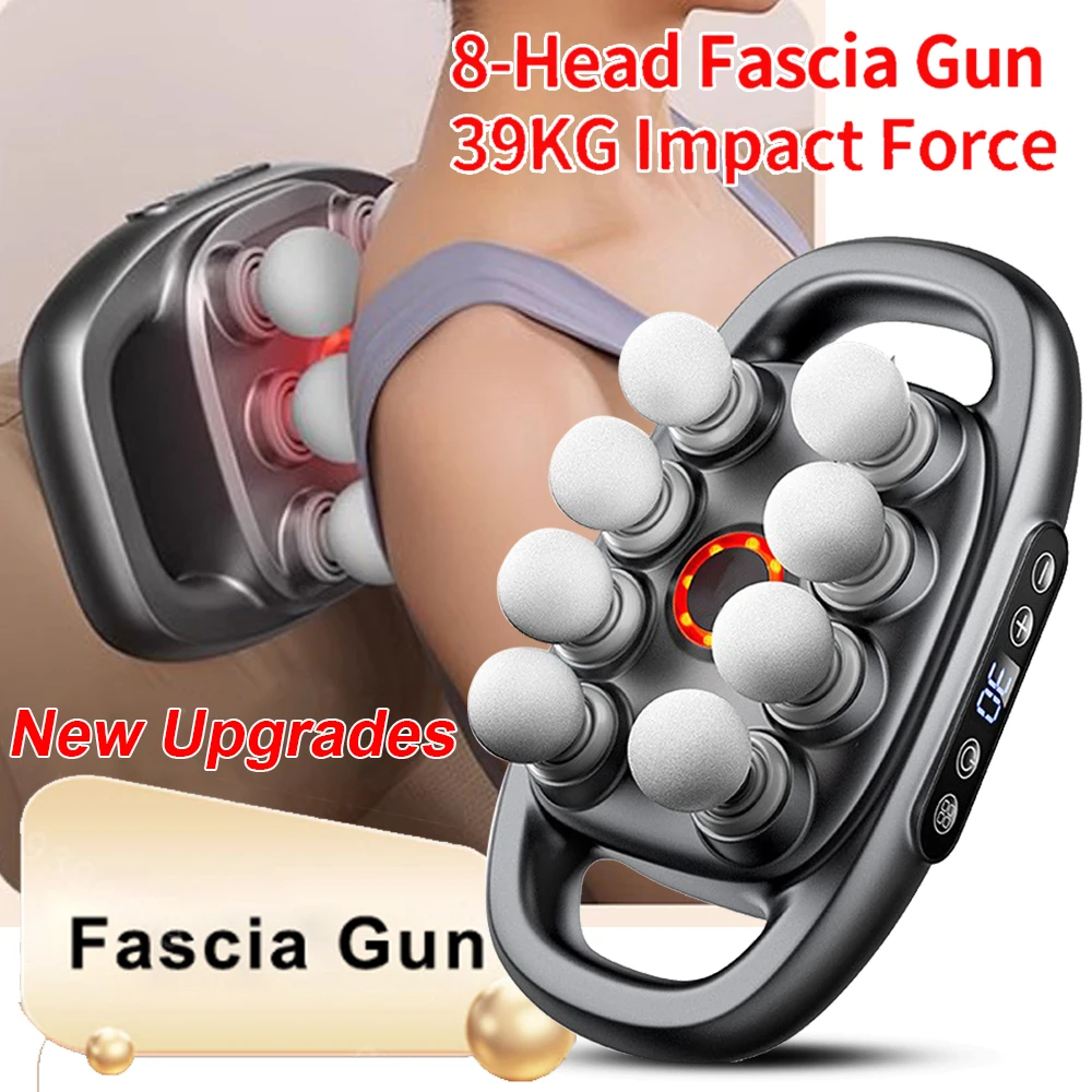 8-Head Fascia Red Light Gun High Frequency Vibration Muscle Relaxation Body Shaping Massage Relieve Fatigue Electric Massage Gun