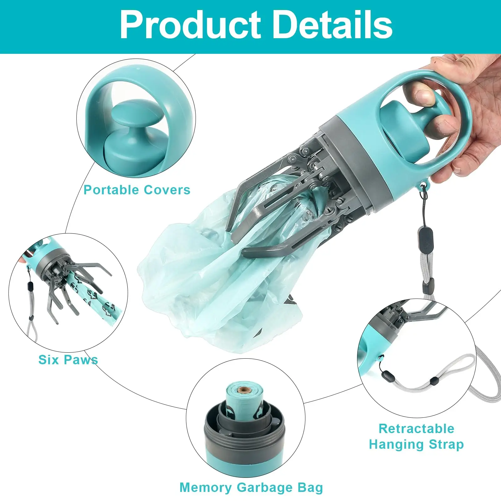 360 Portable Pooper Scooper with Bag Attachment & Dispenser – Lightweight Claw Poop Picker – Ideal for Small & Large Dogs