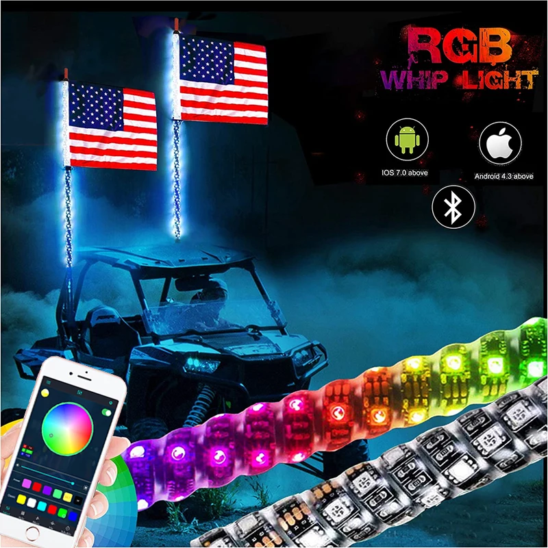 

RGB LED Beach Marquee Lights Waterproof Bendable Remote APP Control Motorcycle Decoration Antenna Lamp Whip Flag Pole With Flag