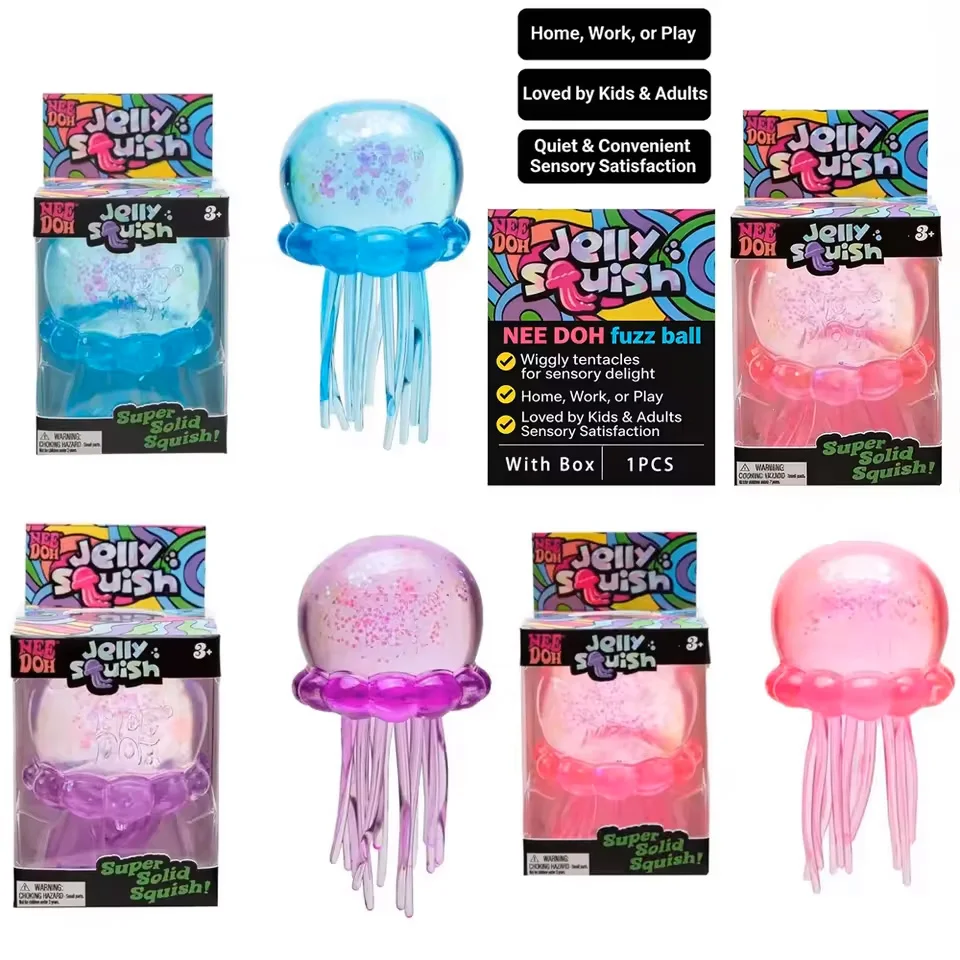 Nuevo Juguete de Moda NeeDoh Jellyfish & Cube Squish, Juguete Sensorial Antiestrés de Gel Suave para Apretar, NeeDoh para Niños y Adultos