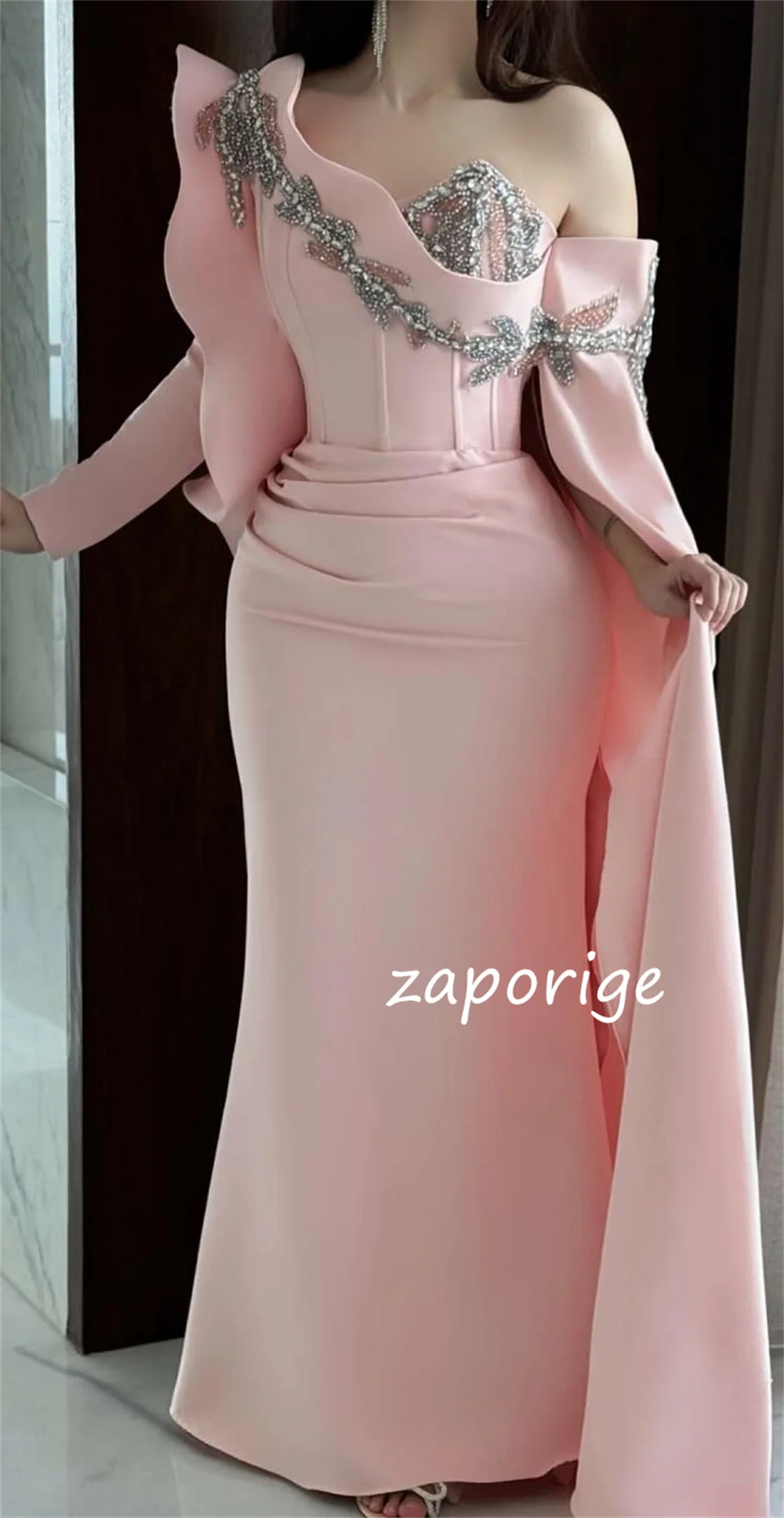 Customized Matching Jersey Sequined Beading Pattern Mermaid One-shoulder Long Dresses Bespoke Occasion Exquisite