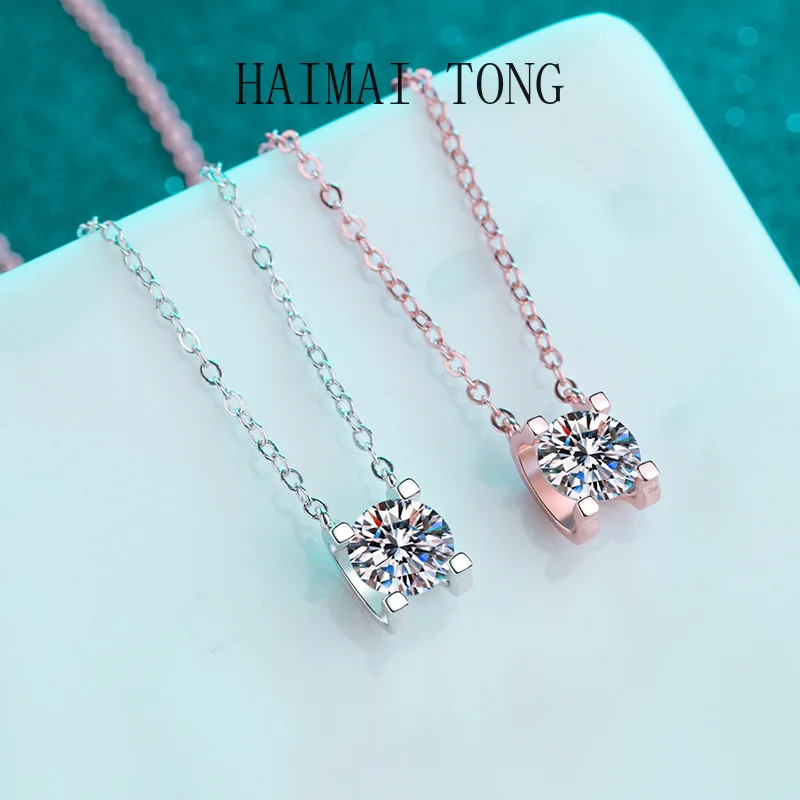 

HAIMATONG PT950 Platinum Necklace Moissanite Bull Head Rose Gold Locking Chain Supports Any Identification