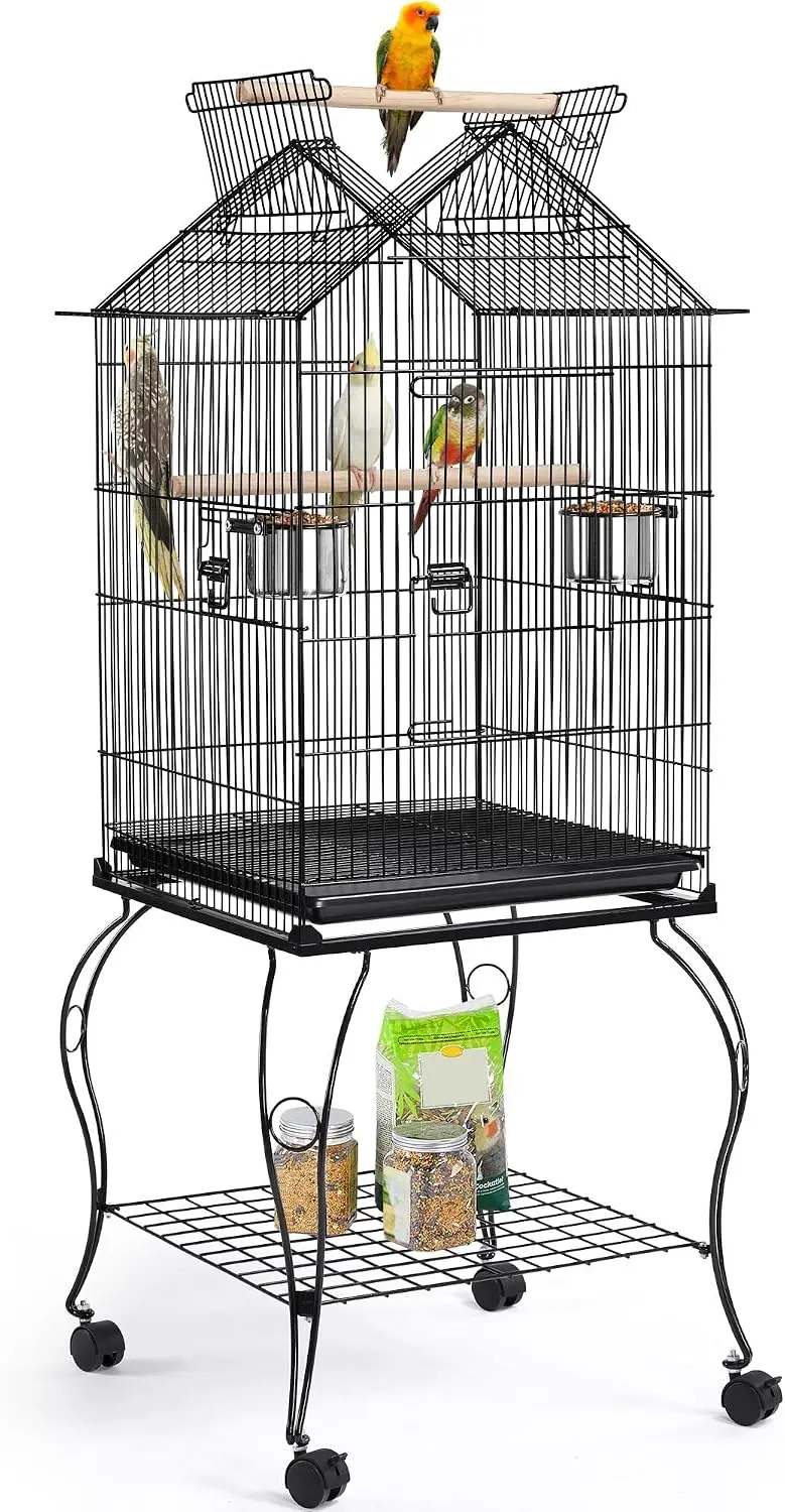 Bird Cage with 57-Inch Open Top, Rolling Stand, and Slide-Out Tray