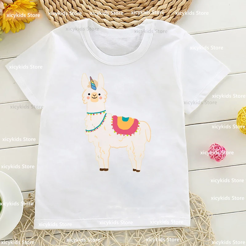 T-Shirt For Boys/Girls Watercolor Lama Rainbow Animal Print Baby Children'S Clothing Tshirts Cute Boys/ Girls Universal Clothes