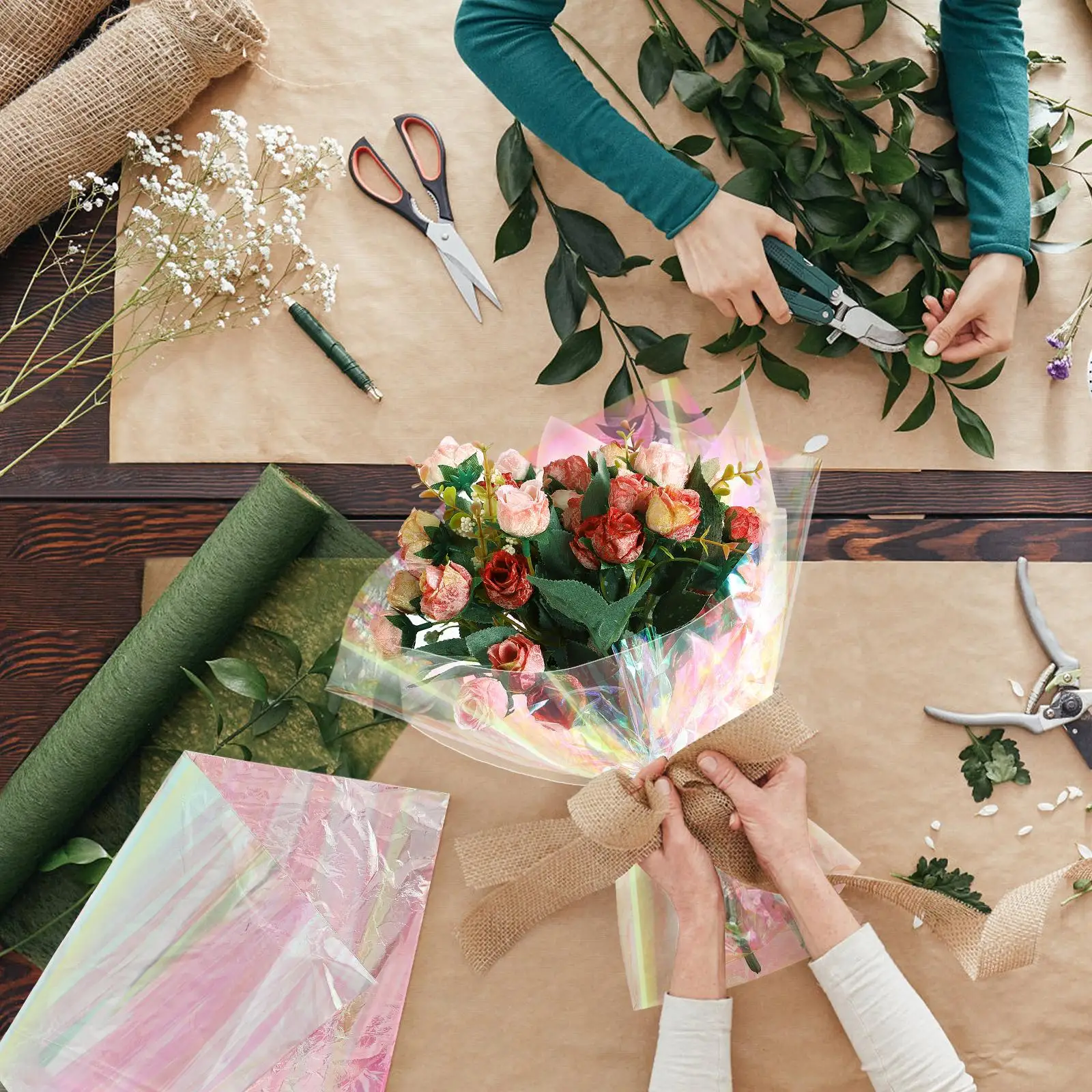 

Flower Banquet Wrapping Paper Present Flowers Iridescent Film Florist Cellophane