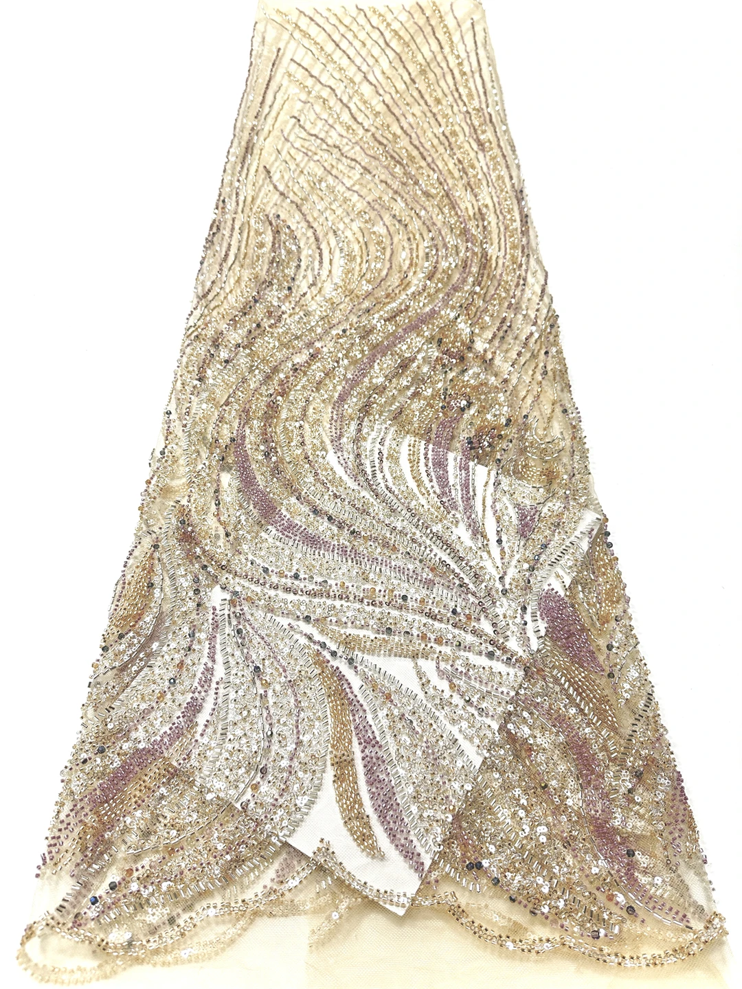 Lilac African Lace Tulle Fabric Beaded Embroidery French Sequin for Women's Dresses Wedding Gowns 2026 Style