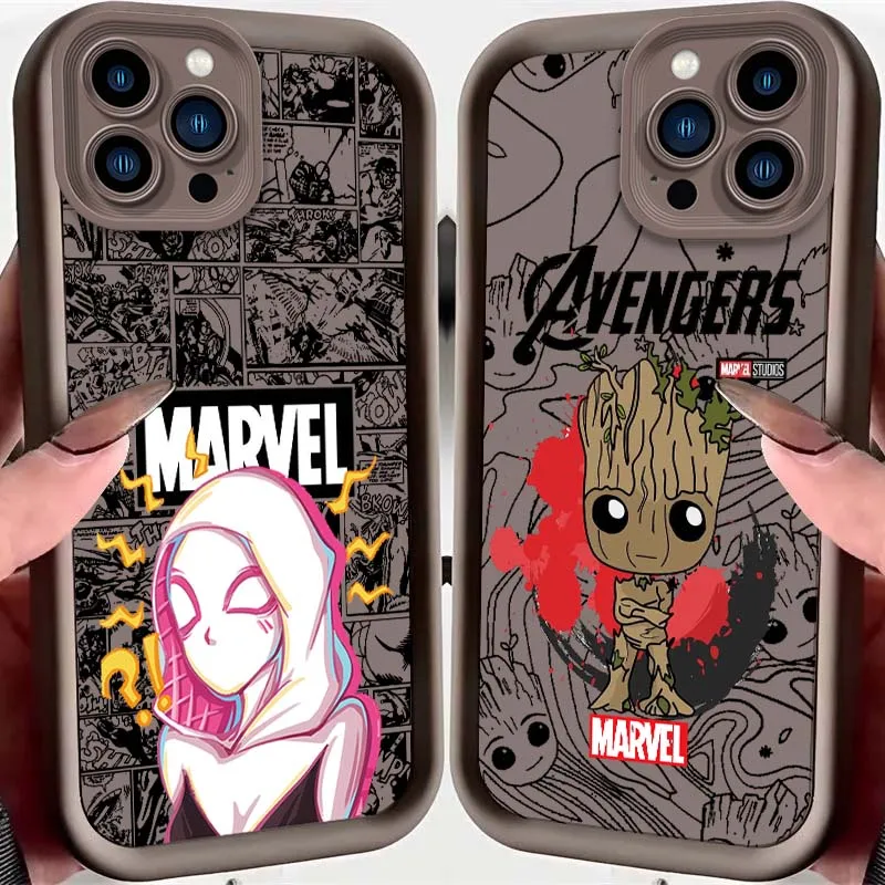 

Marvel Spiderman Groot Cool Phone Case For Apple iPhone 17 Air 16 16E 15 14 13 12 11 Pro Max Plus Mini Eye Ladder Soft