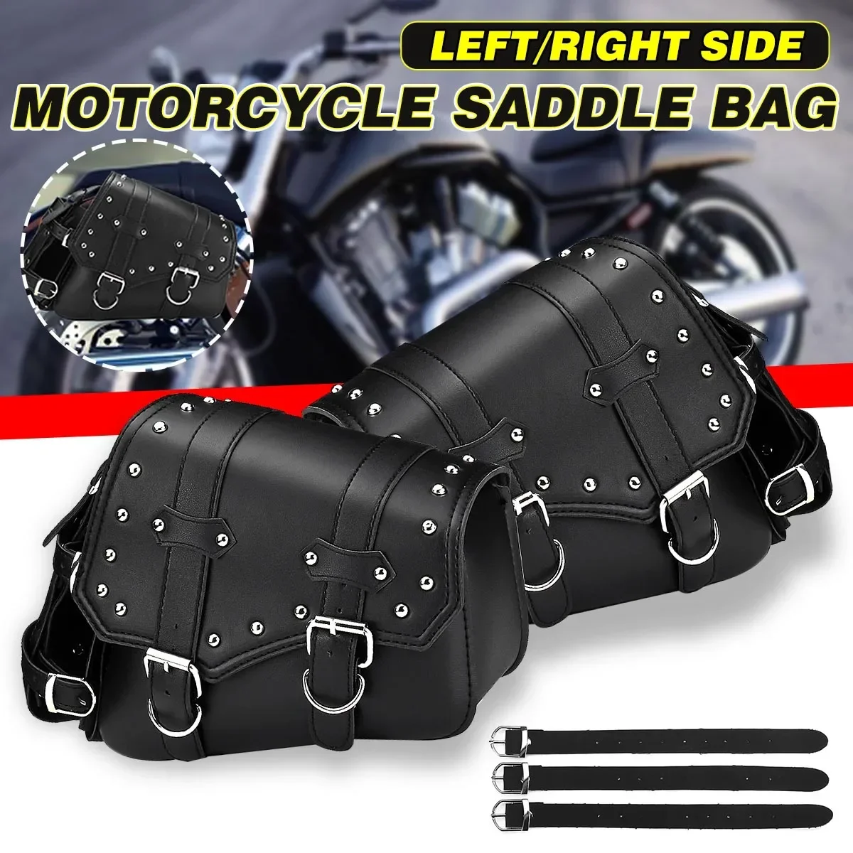 Waterproof Universal Black Motorcycle Saddlebags Side Tool Bags Motorbike Scooter Luggage Pouch Storage Saddle Bag Vintage