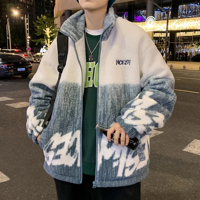 

Casual Lamb Velvet down Jacket Men's Fashion Brand Thickened Short Style Outerwear Loose Fit Winter Coat for Men