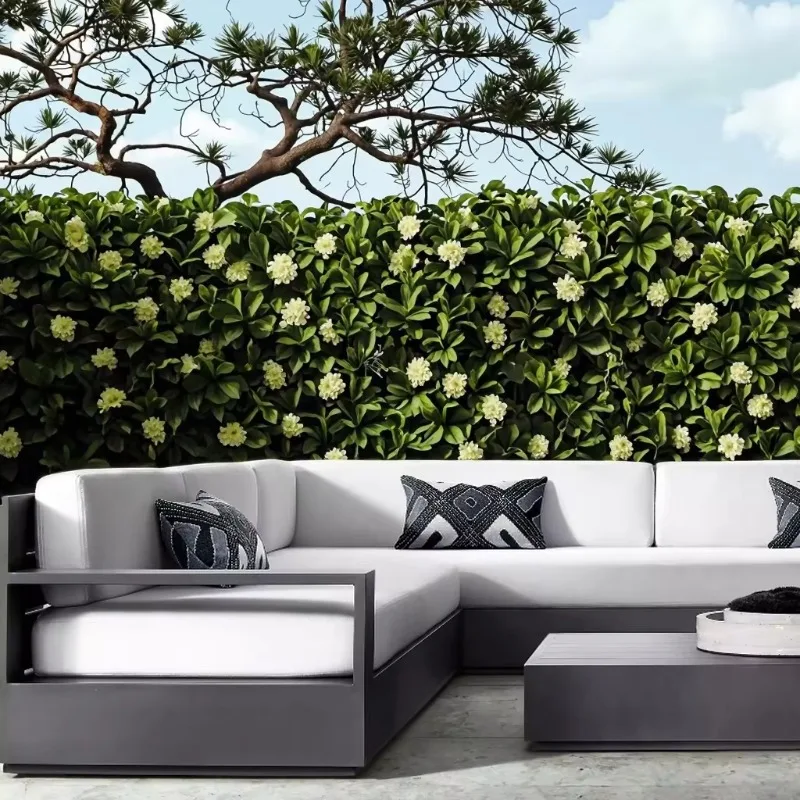 

Зеленый современный L-образный садовый комбинированный алюминиевый диван, мебель