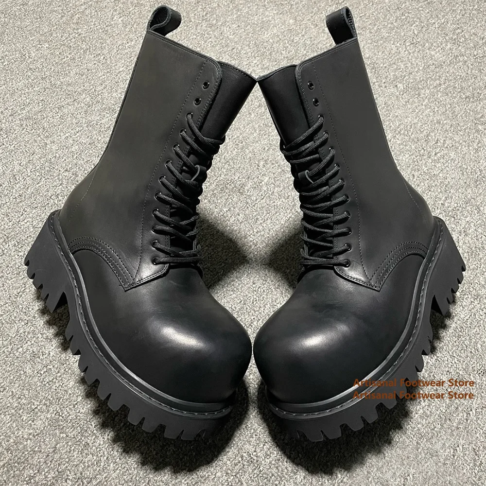 Thick-Soled Zipper Men's Boots Black Leather High-Top Men Shoes Luxury Designer Trendy Handmade British Style Men's Boots
