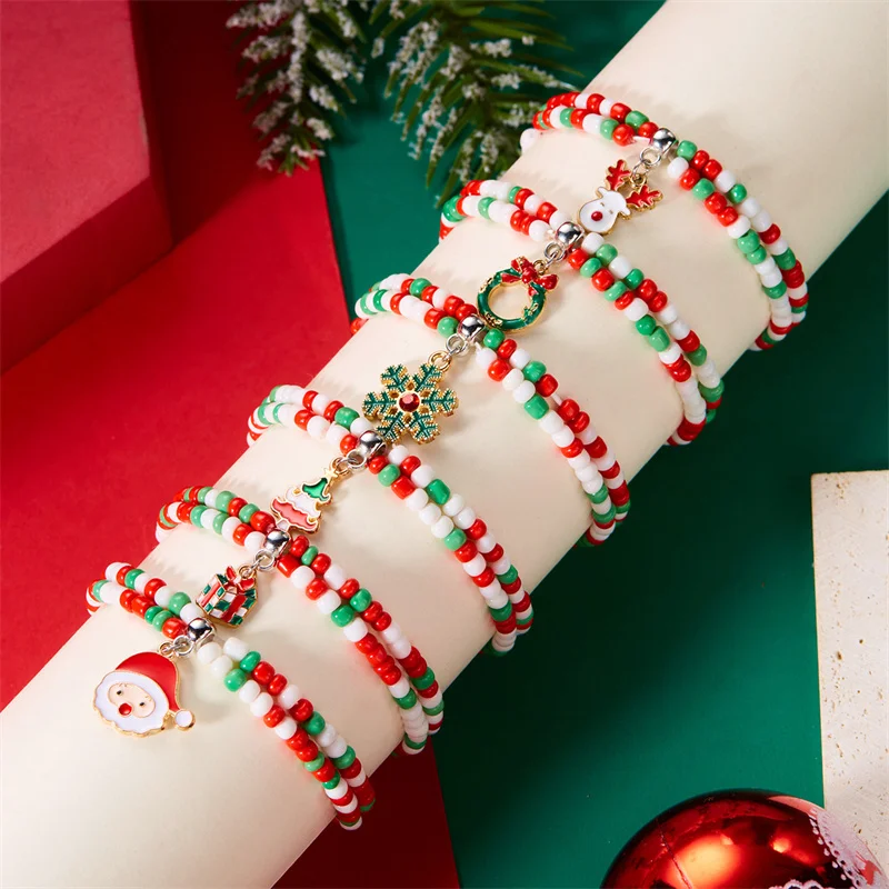 Nieuwe Mode Kerst Collectie Sneeuwvlok Hanger Kralen Armband Dames Verstelbare String Armband Kerst Sieraden Cadeau