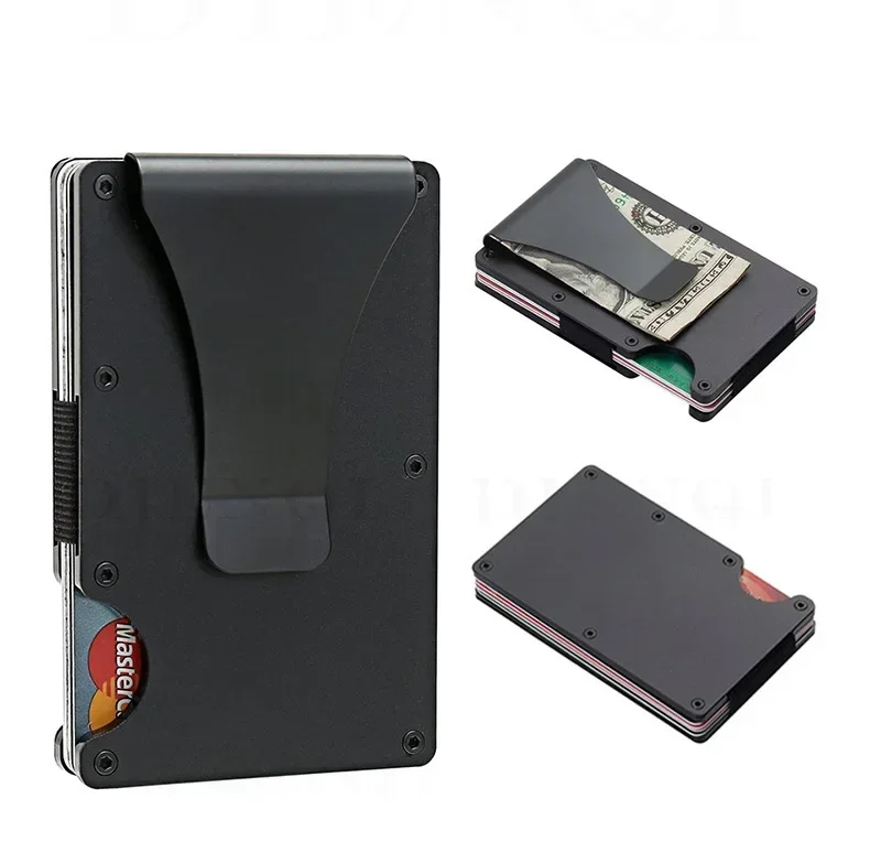 Schlanke RFID-blockierende Geldbörse, minimalistischer Metall-Ausweis- und Kreditkartenhalter mit Geldklammer, sichere Unisex-Geldbörse für Männer und Frauen, ideal für Reisen und den Alltag. – Detail 6