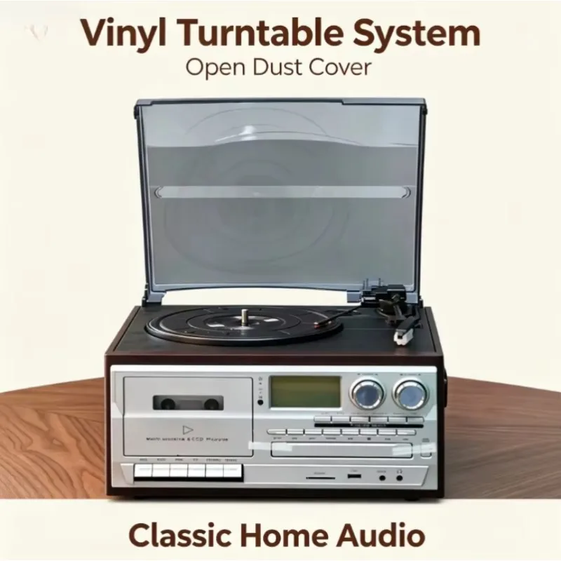 Retro Vinyl Record Player Vintage Desktop Multifunctional Storage Tape Machine Radio Bluetooth Speaker