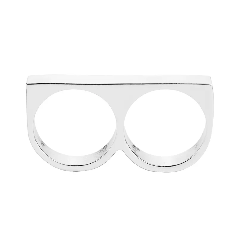 Punk Style Stainless Steel Brass Knuckles Ring Hip Hop Personality Two-Fingers Fashion Jewelry for Women And Men