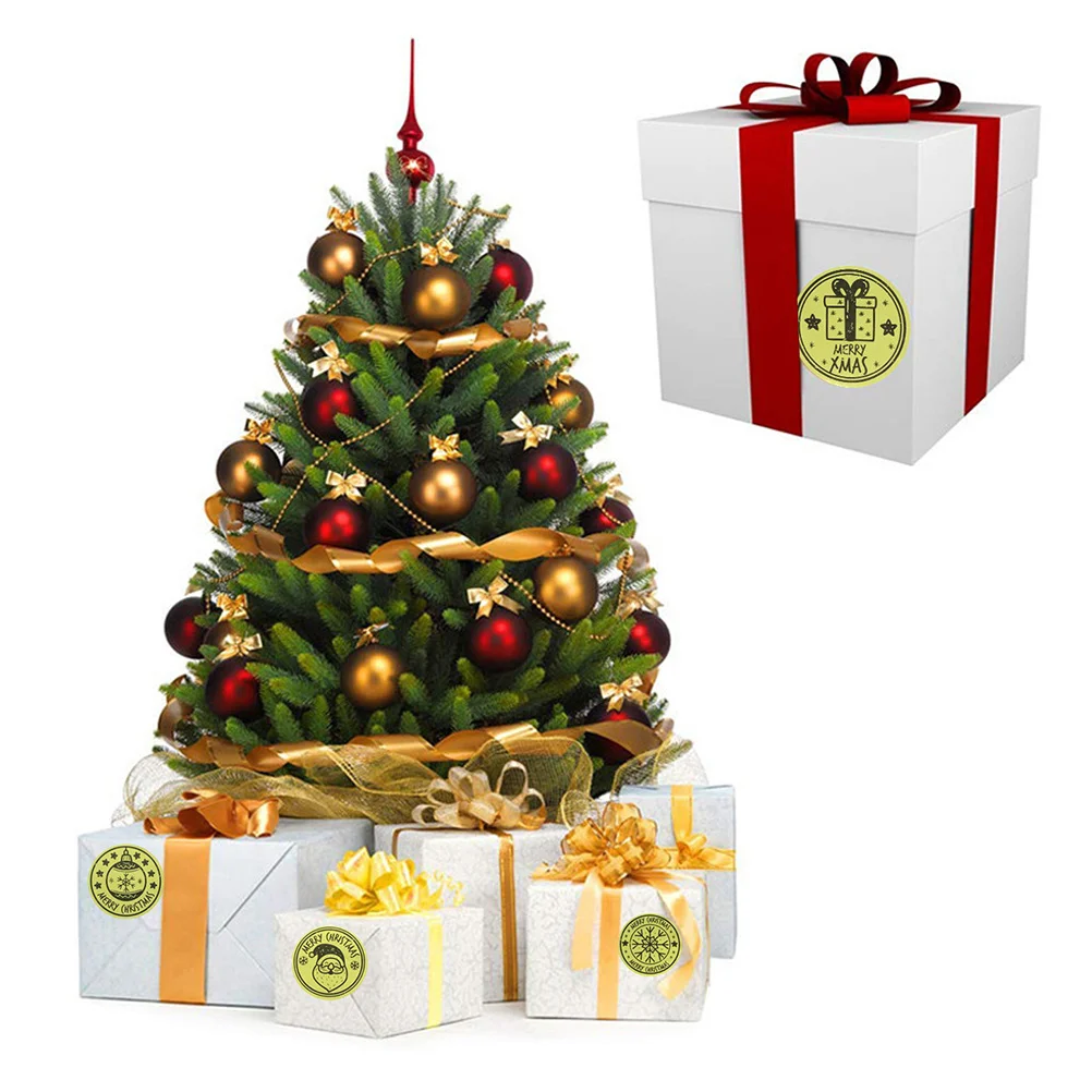 

2 Rolls Christmas Decorative Stickers Gold Paper Self Adhesive Labels for Gift Wrapping Candy Bags Scrapbook Sealing DIY Crafts