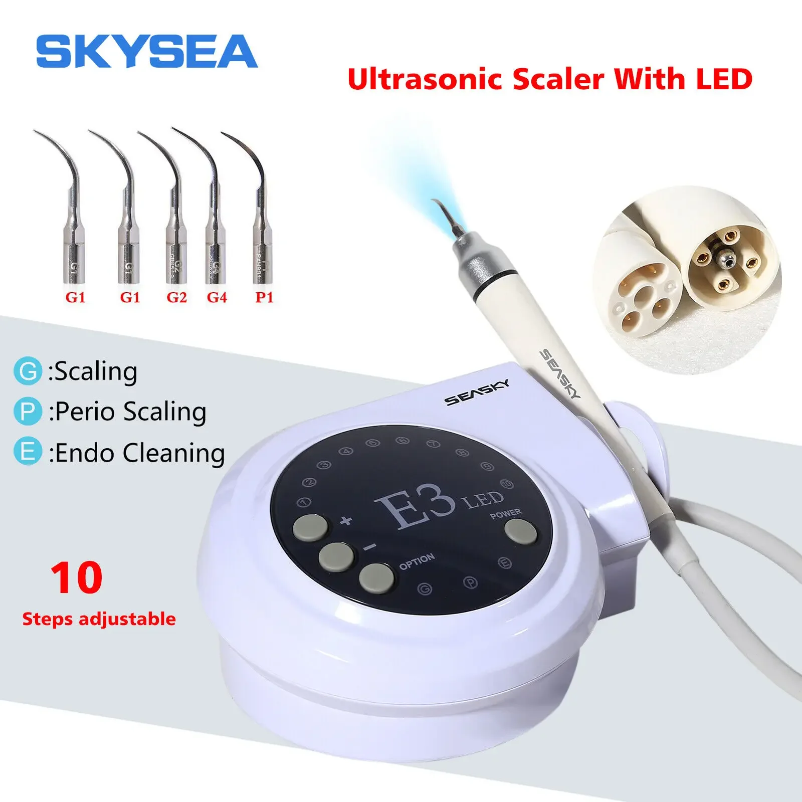 Dental Ultrasonic Scaler +5pcs Tips +Detachable LED Handpiece Fit Cavitron EMS