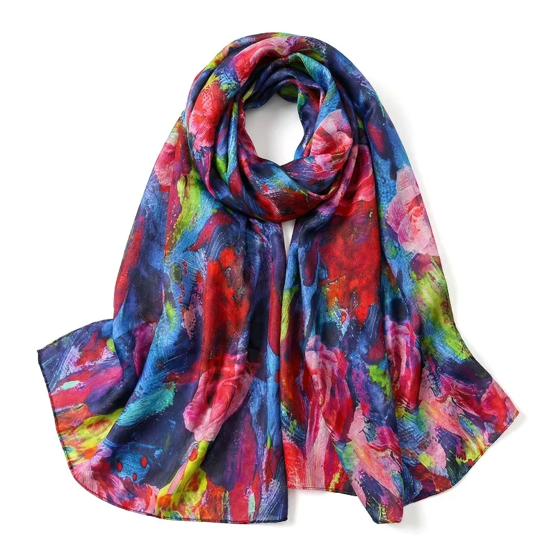 

Lightweight 100% Mulberry Silk Scarf for Women Oblong Shawl Neck Scarf Beach Wrap Headscarf Gift Pack Multicolor Oil Painting