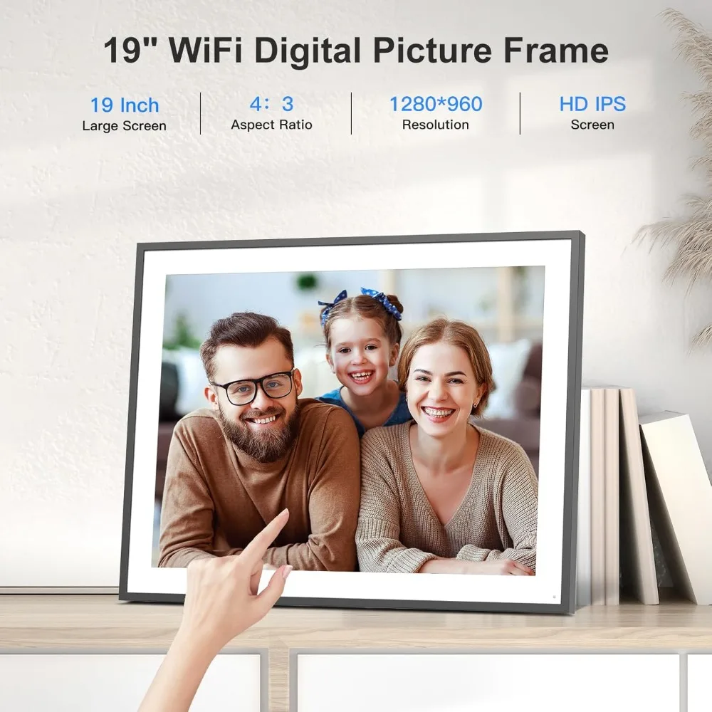 Large Digital Picture Frame Dual-WiFi-Picture-Frame - 64GB 19-inch Smart Picture Frame Wall Mountable, Light Sensor, Full