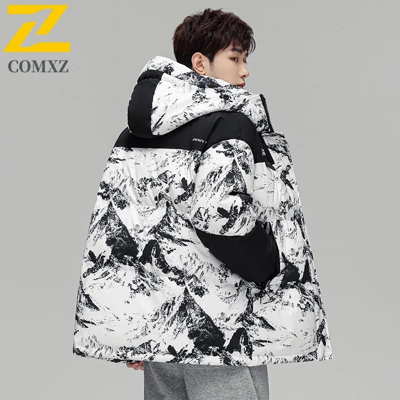 COMXZ Men Parker Coat Casual Hooded Splicing Outdoor Riding Windproof Coat Casual Daily Style Cold Resistant Winter Garment