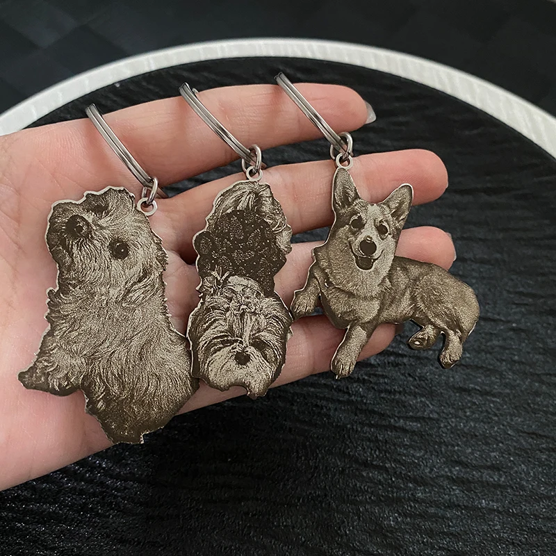 

Cute Pet Photo Customized Dog Cat Keychain Stainless Steel Animal Portrait Picture Personalized Key Ring Items Memory Gift