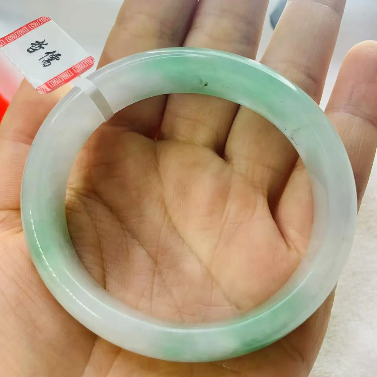 

One Object, One Picture Real Natural 56mm Light Green Jade Bracelet