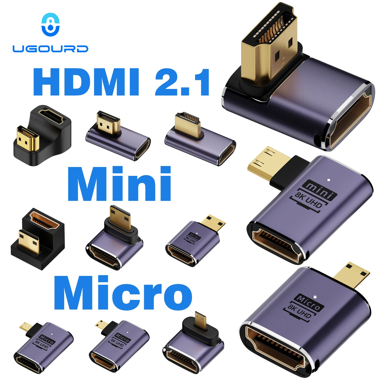 UGOURD HDMI2.1 Adapter kabla mini micro hdmi na HDMI 2.1 Konwerter 48Gpbs 8K60HZ 4K120HZ do projektora HDTV PS4 PS5 Laptop PC