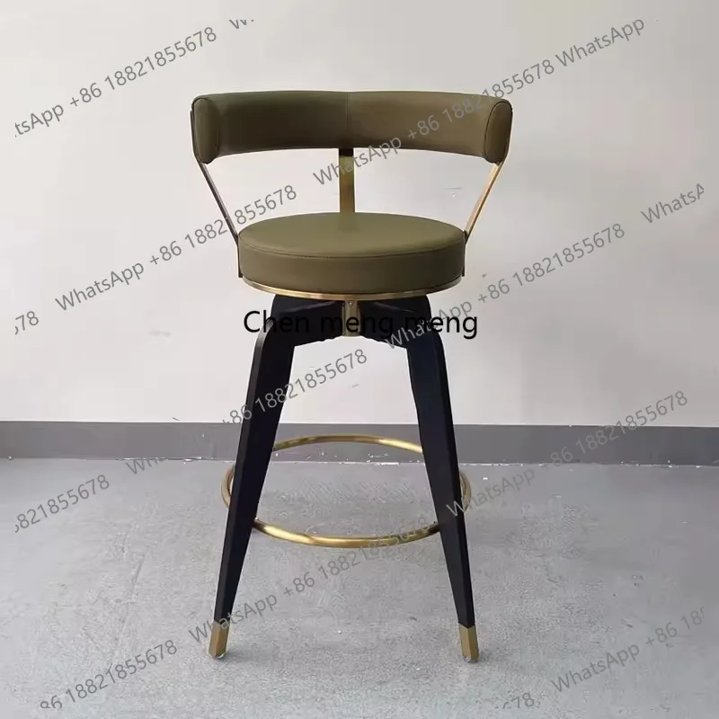 Light luxury bar chair, household leather swivel island chair, Italian minimalist front desk, solid wood backrest high stool