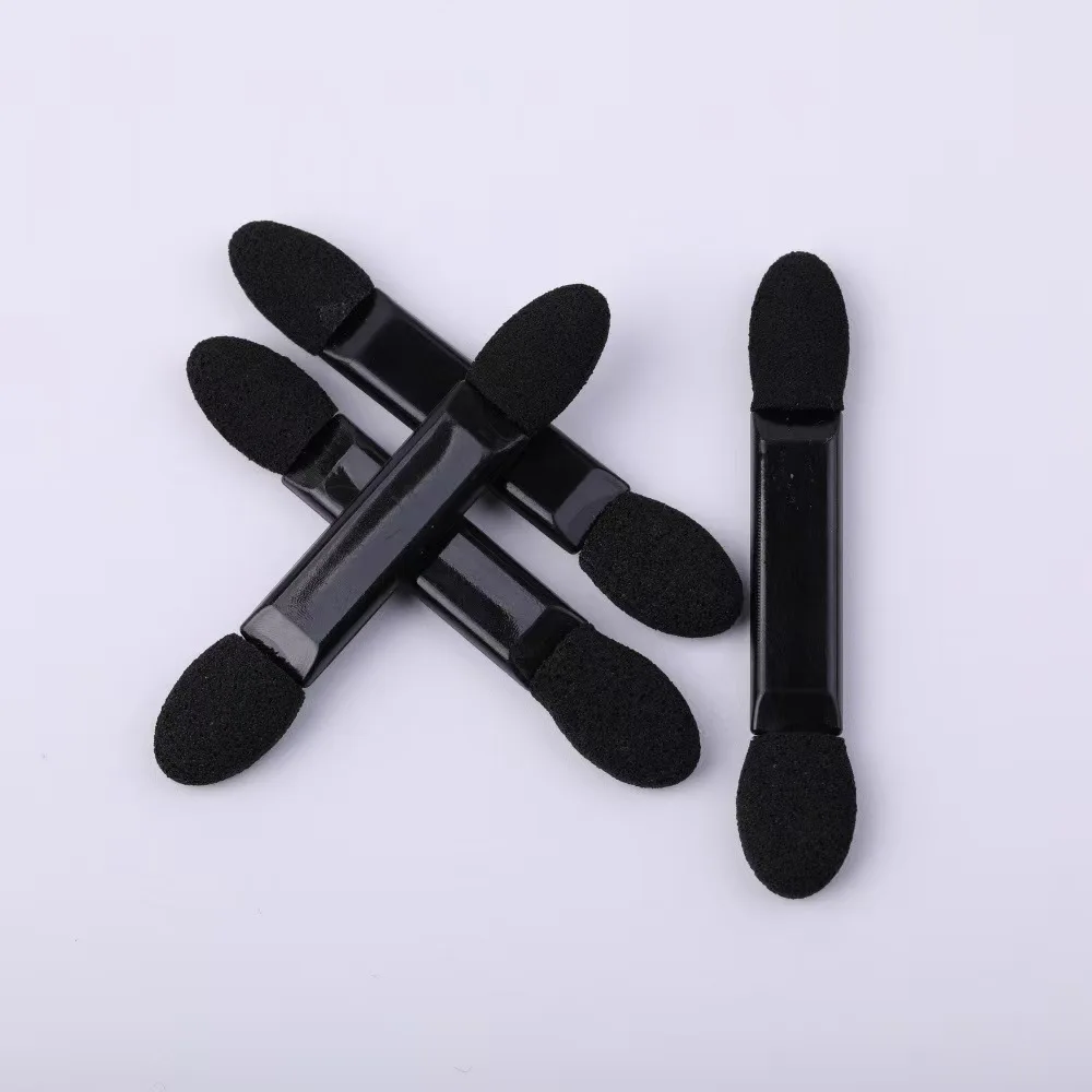10Pcs Disposable Eye Shadow Sponge Applicator Dual Sided Black Handle Latex Oval Tips for Blending Contouring Travel Use