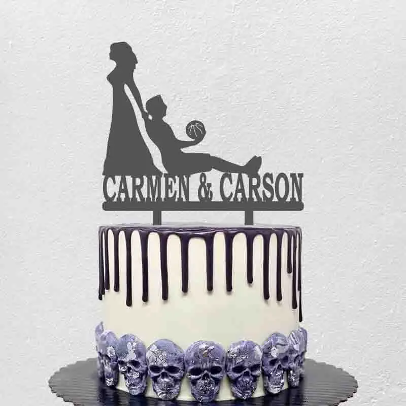 

Custom Couple Name Bride Dragged Basketball Groom Basketball Theme Wedding Cake Topper YC442