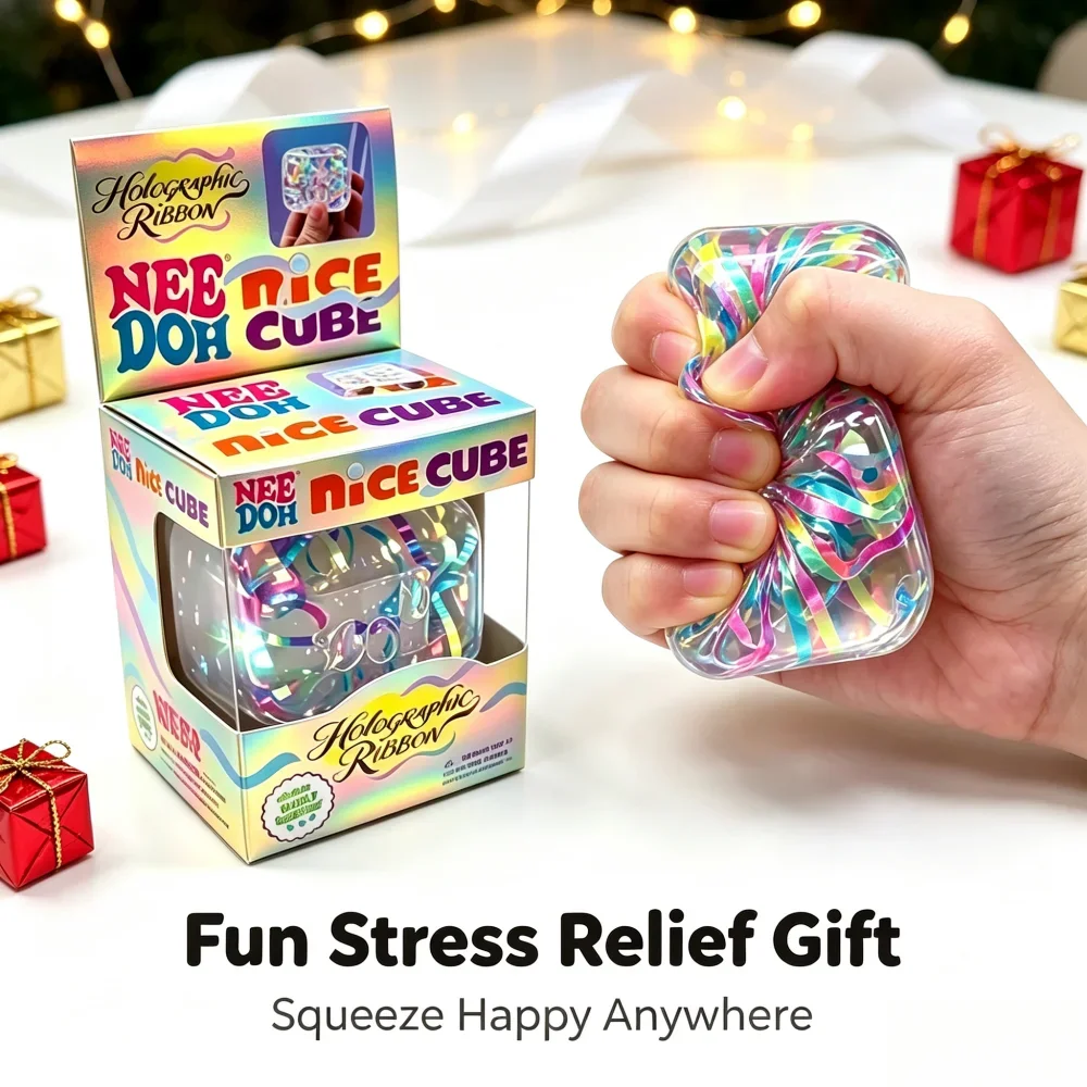 Needoh Holographic Ribbon Squishy Toy Squeeze Sensory Colorful Knead Stretch Anxiety New Relief ADHD Fidget Leisure Adult Gift