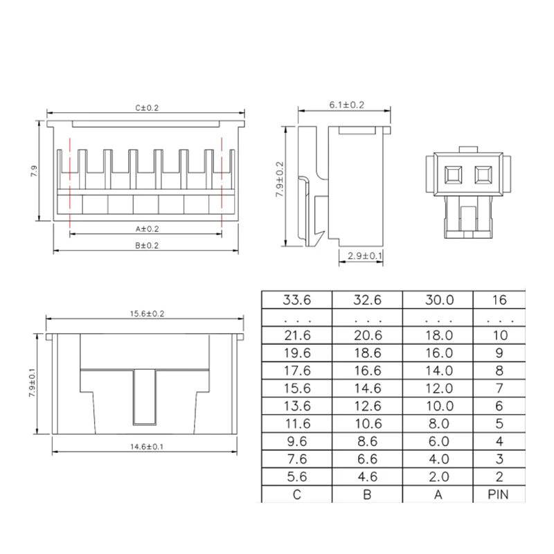 20PCS HY 2.0mm Pitch Plastic Shell Connector Plug Terminal Housing 2P /3/4/5/6/7/8P with Latch