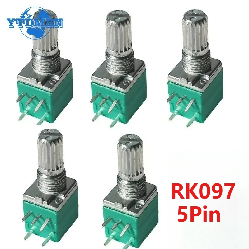 5PCS RK097 Potenziometro 5Pin RK097G B10K 1K 5K 20K 50K 100K 500K 15mm Audio Albero Amplificatore di Tenuta Rotanti Potenziometri Kit