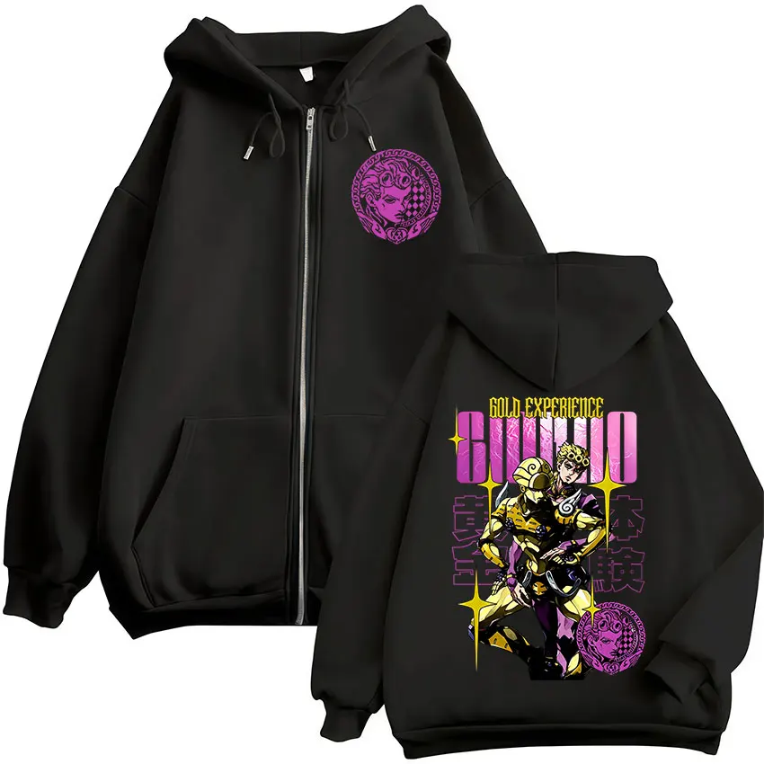 Anime Jojo Bizarre Adventure Giorno Giovanna Gold Experience Zipper Hoodies Men Clothing Long Sleeves Zip Up Sweatshirts Jackets