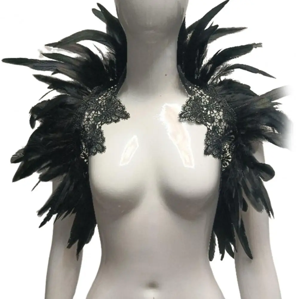 Chal de plumas estilo envoltura con plumas de imitación, encaje ahuecado, Unisex, escenario, espectáculo, actuación, Halloween, Cosplay