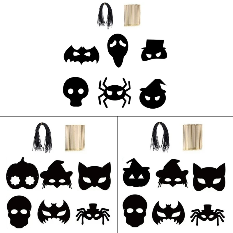 F1CB 6Pcs DIY Scratch Paper Mask with Vibrant Rainbows Designs for Costume Parties