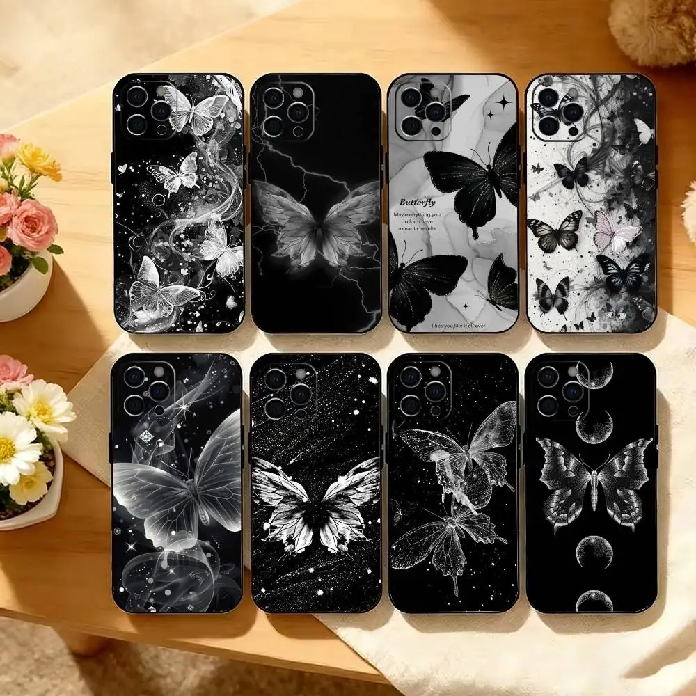 

Dark Butterfly Series Phone Case For iPhone 17,16,15,14,13,12,11 Plus,Pro Max,XS,Soft Silicone Black Cover