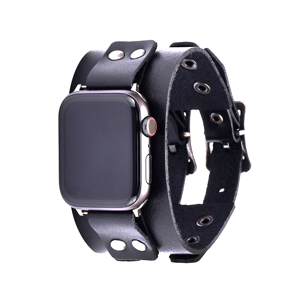 Rivet Cuff Style Bracelet Belt For Apple Watch Band 40mm 44mm 41mm 45mm 49mm Real Leather iWatch Strap 3 4 5 6 7 8 SE Ultra 1 2