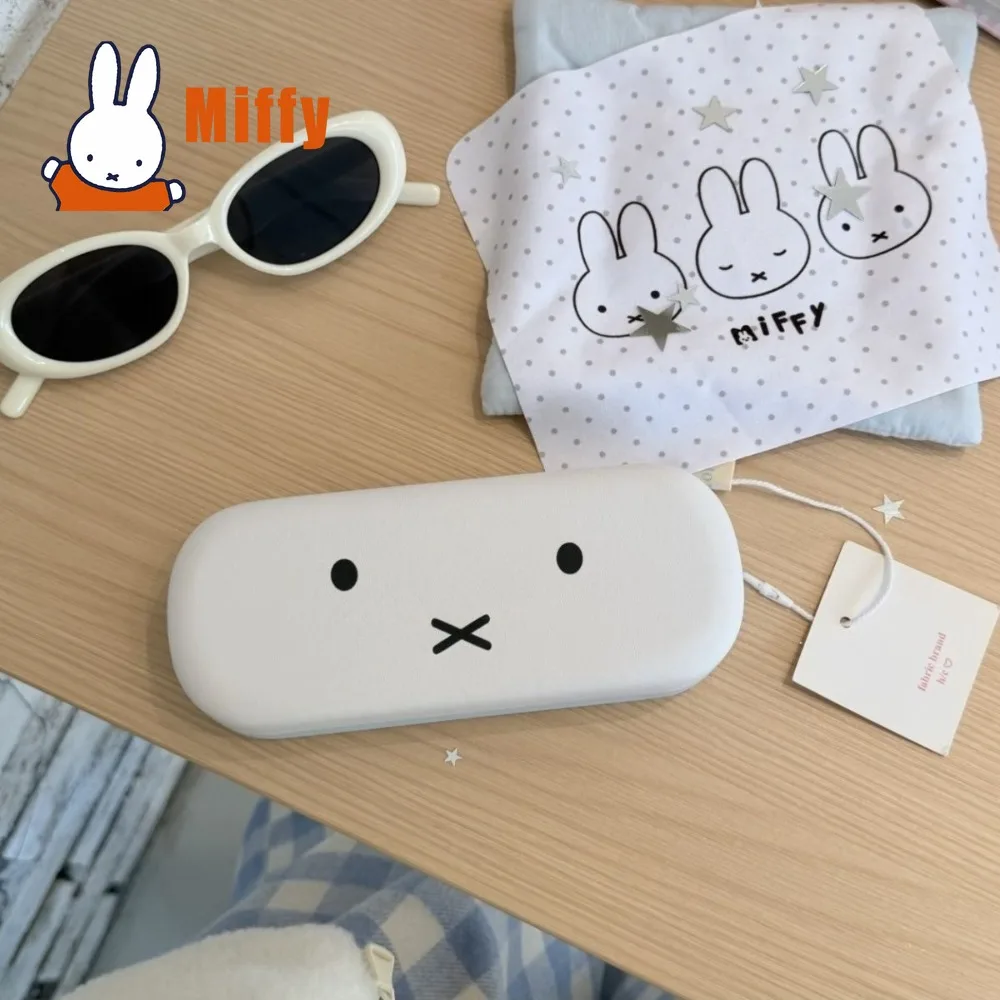 Kawaii Miffy Magnetic Eyeglass Case Cute Rabbit Travel Glasses Box Minimalist Pastel Blue White Compact Storage Girl Gift