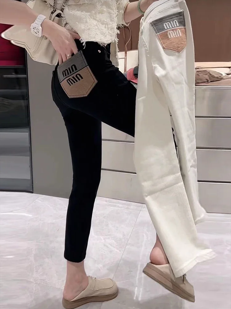 

Весна-лето 2024, новые прямые джинсы с высокой талией и дымчатыми трубками для женщин, джинсы с девятью точками