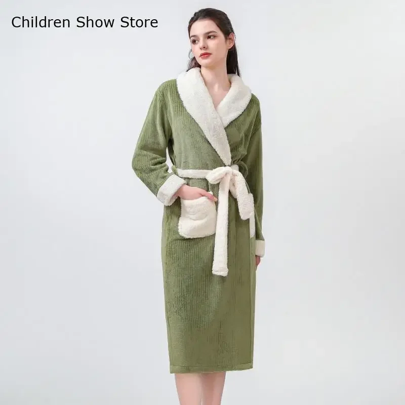 Loose Nightwear Peignoir Home Clothes for Women Winter Autumn Kimono Warm Flannel Bathrobe Gown Lady Loungewear Thick Robes